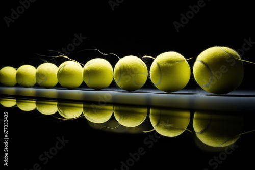 A sequence of tennis balls creating a visual story of trajectory and spin