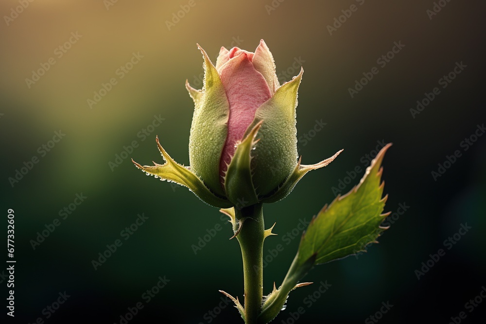 A single rosebud beginning to unfurl in soft light A single rosebud beginning to unfurl in soft light