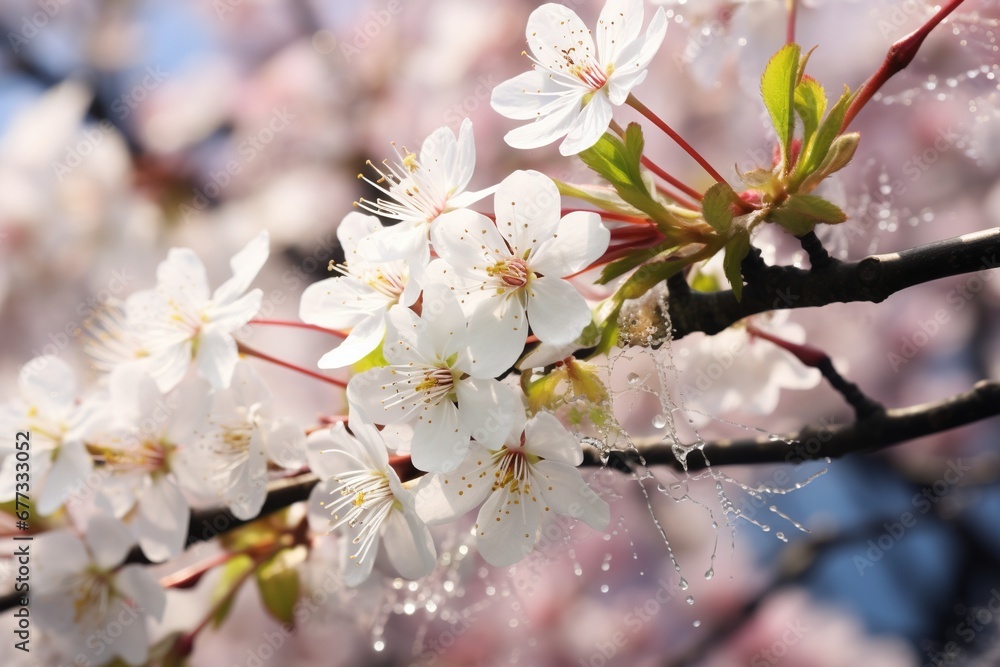 A spider weaving its web among spring blossoms A spider weaving its web among spring blossoms