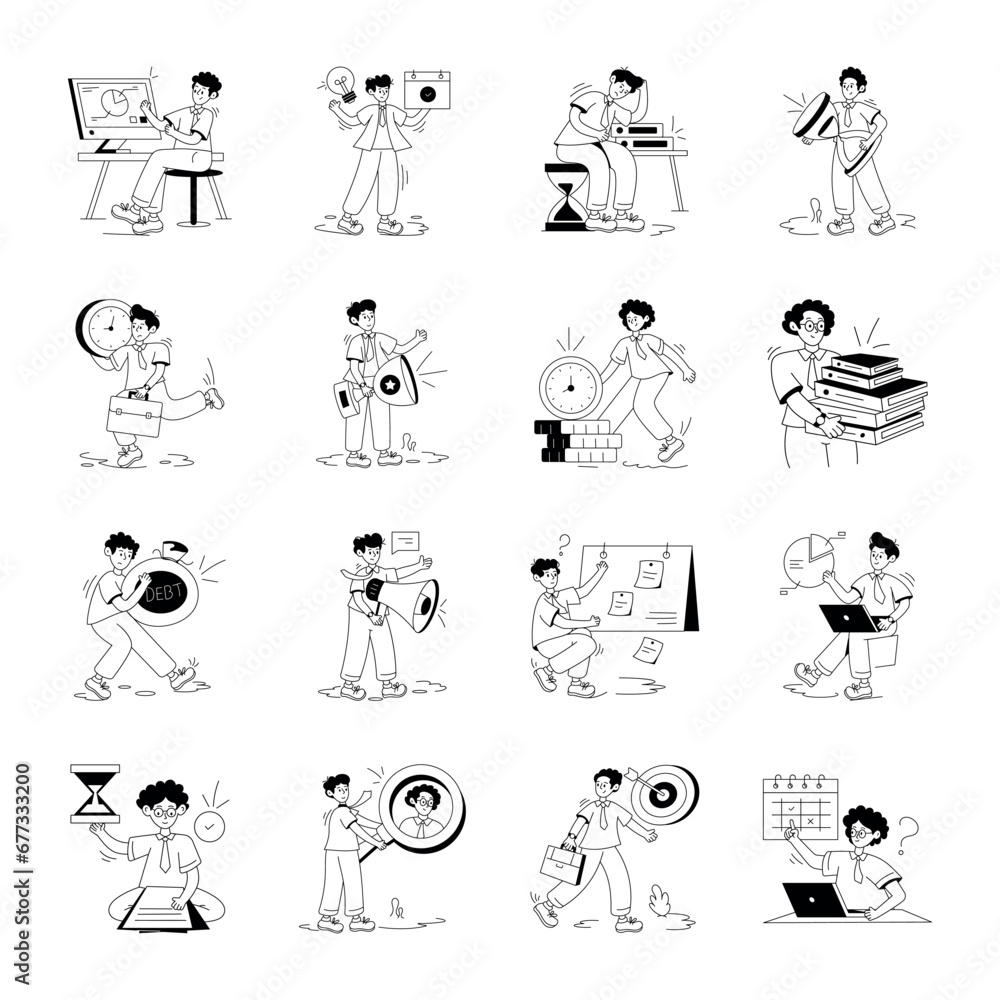Bundle of Manager Planning Glyph Illustrations Bundle of Manager Planning Glyph Illustrations