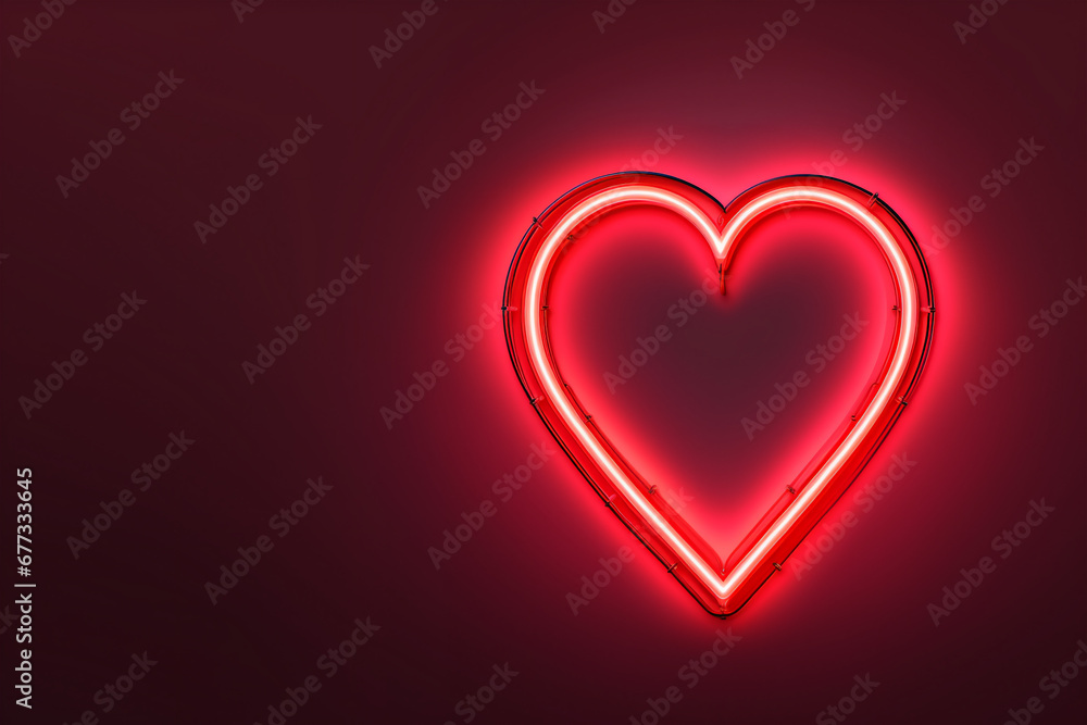 Neon glowing heart on a dark background for Valentine's day.