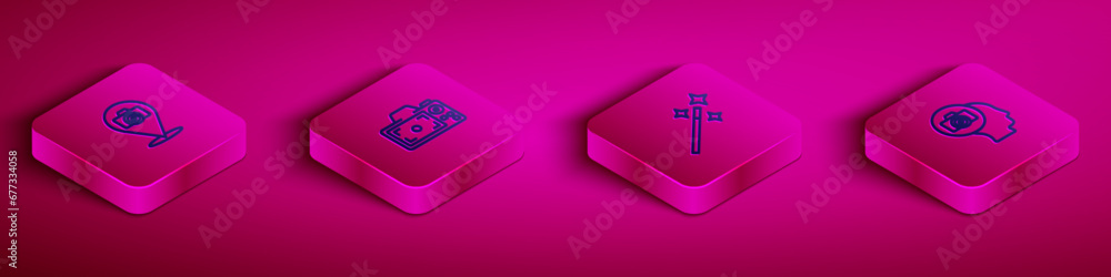 Obraz premium Set Isometric line Photo camera, retouching and icon. Vector