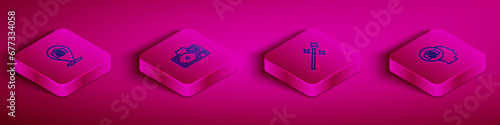 Set Isometric line Photo camera, retouching and icon. Vector