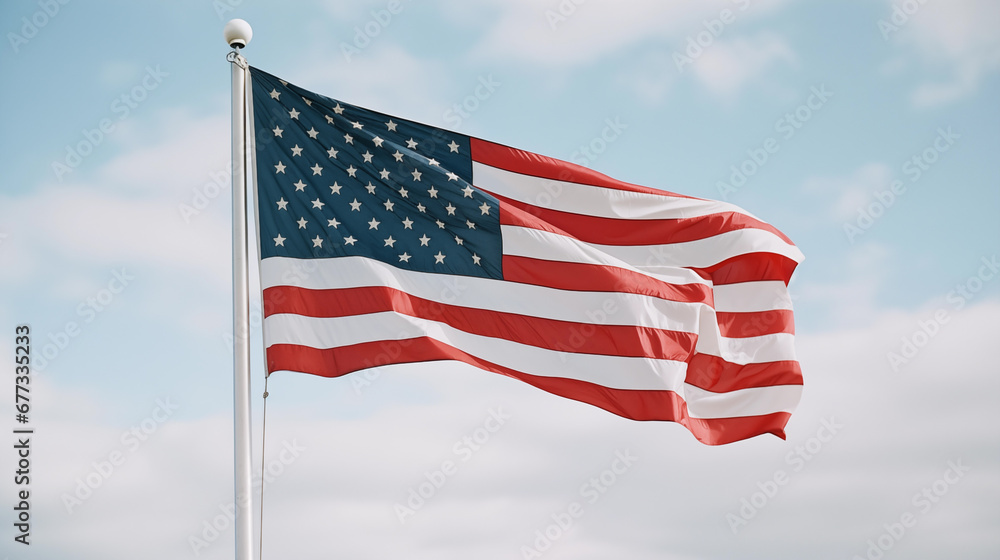 Fototapeta premium American flag. USA, waving flag. Independence Day in United States of America. Fourth of July. Happy national americans annual holiday. Art illustration. Freedom day. Patriotic poster. Generated AI