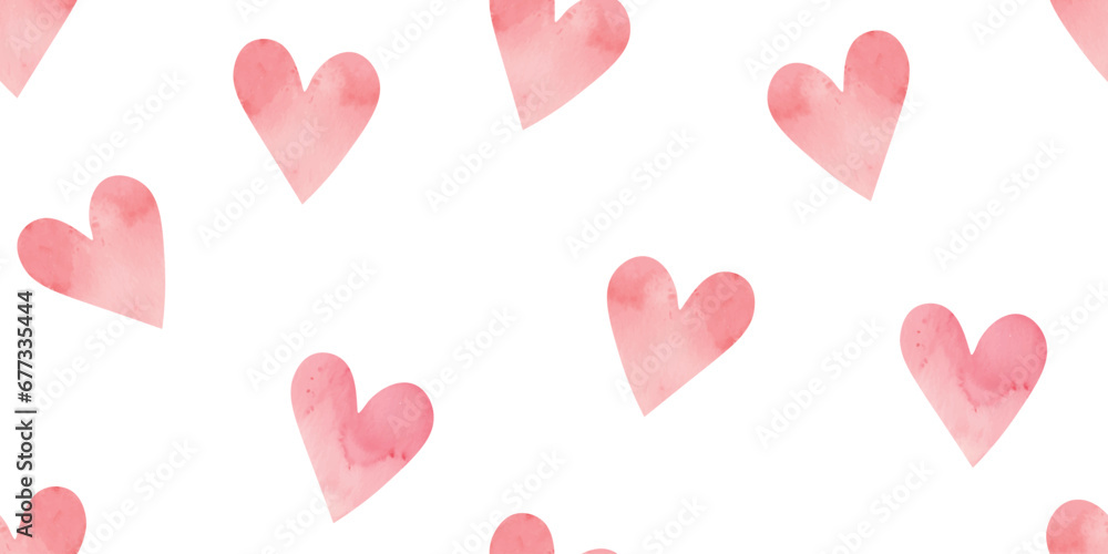 seamless pattern with watercolor hearts for valentine's day