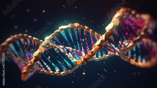 DNA Genetic motley neon Code, cloning and mutation of genetically bright chromosome, colorful biology modified, multicolored genetical genome, medical futuristic wallpaper 3d biological illustration 
