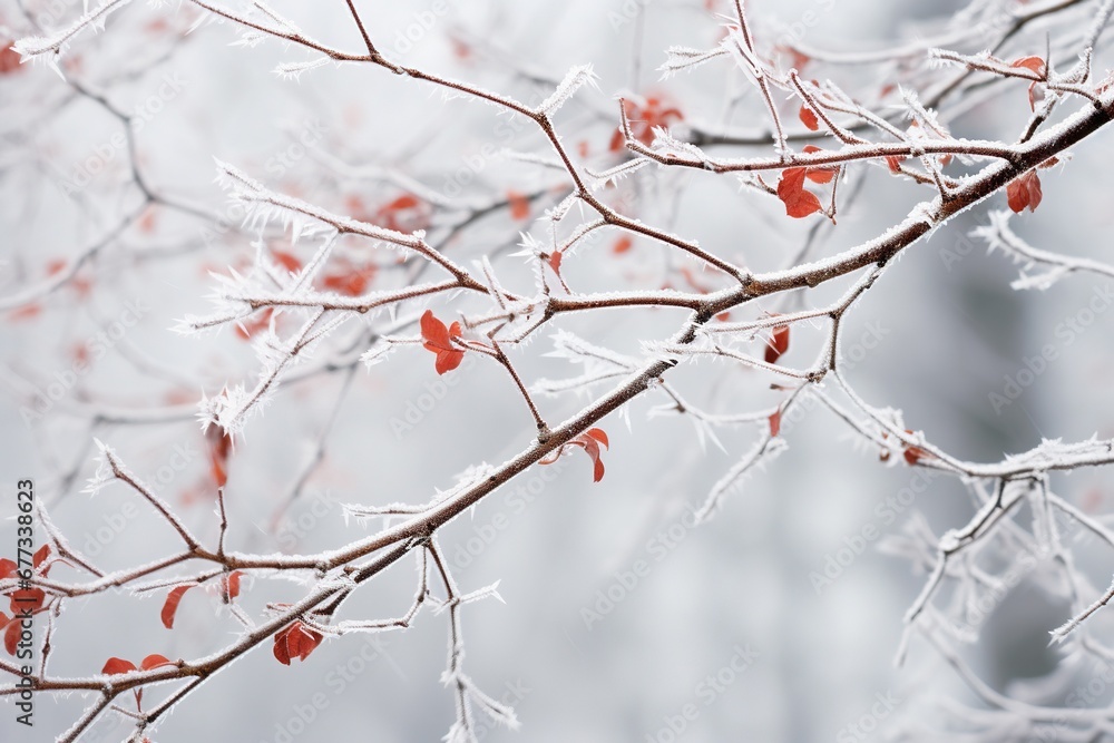 Bare dogwood twigs in ice storm