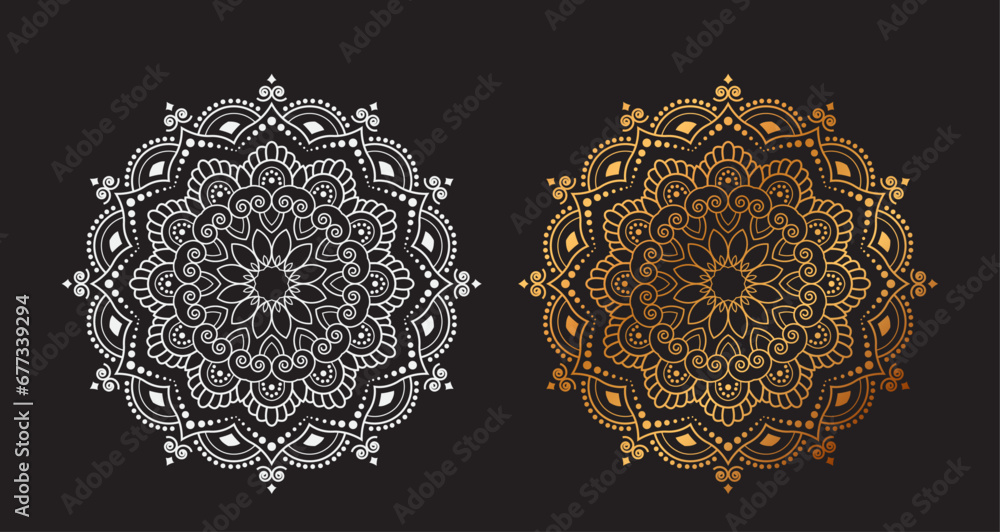Ornamental Geometric luxury mandala pattern vector design golden and White - obrazy, fototapety, plakaty 