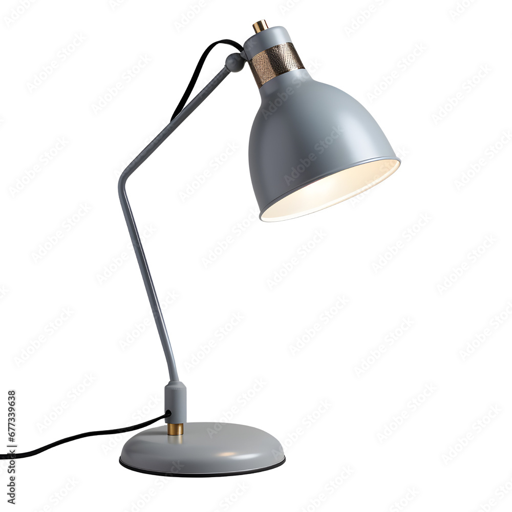Stylish small desk lamp with cable and adjustable head, suitable for office or home use. Transparent background png. Stylish small desk lamp with cable and adjustable head, suitable for office or home use. Transparent background png.