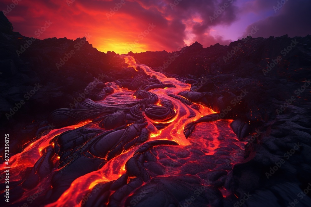 Blistering lava flow at twilight