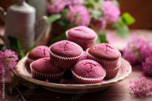 Beetroot infused pink muffins with natural color