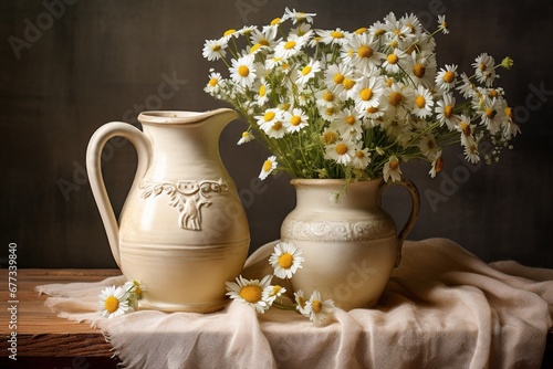 Buttermilk in vintage jug with daisies
