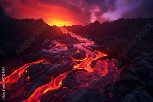 Blistering lava flow at twilight