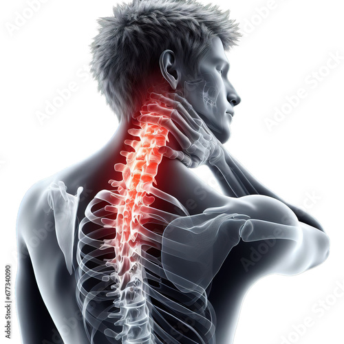 Human spine on an X-ray, neck pain, easy to edit, on a transparent background photo