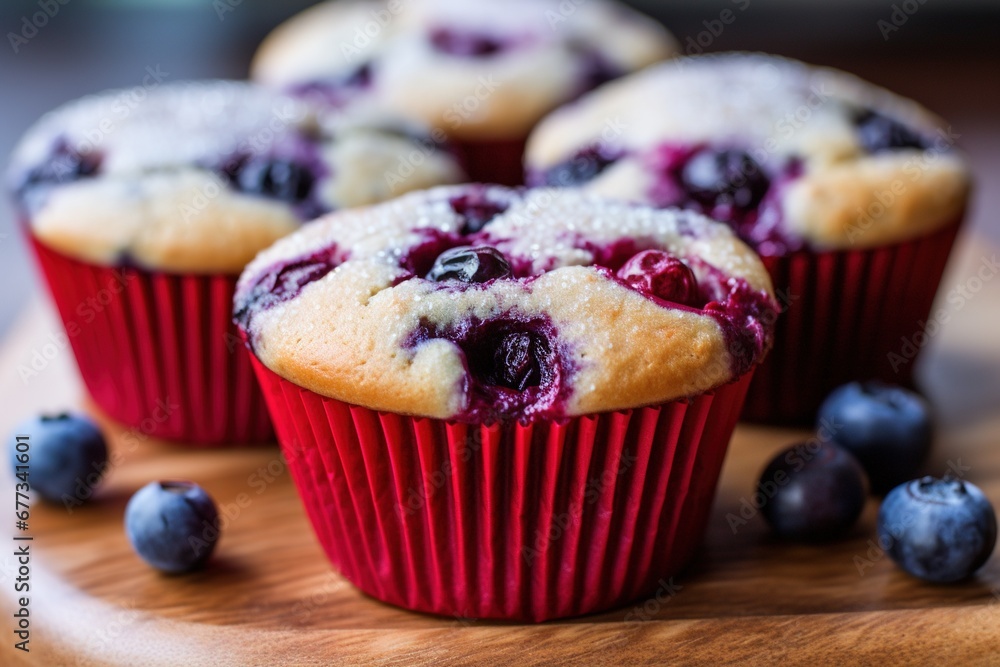 Banana muffins with blueberry hearts baked inside Banana muffins with blueberry hearts baked inside