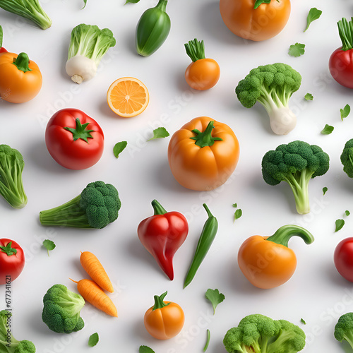 Seamless pattern of fresh vegetables on white background. top view © Muhammad