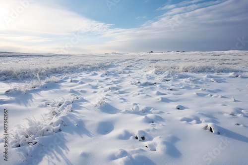 Blanket of snow over undisturbed meadow