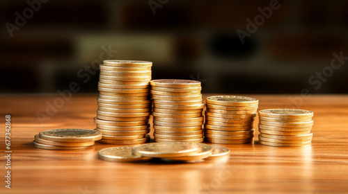 Stacks of coins on the background of the city. Business concept