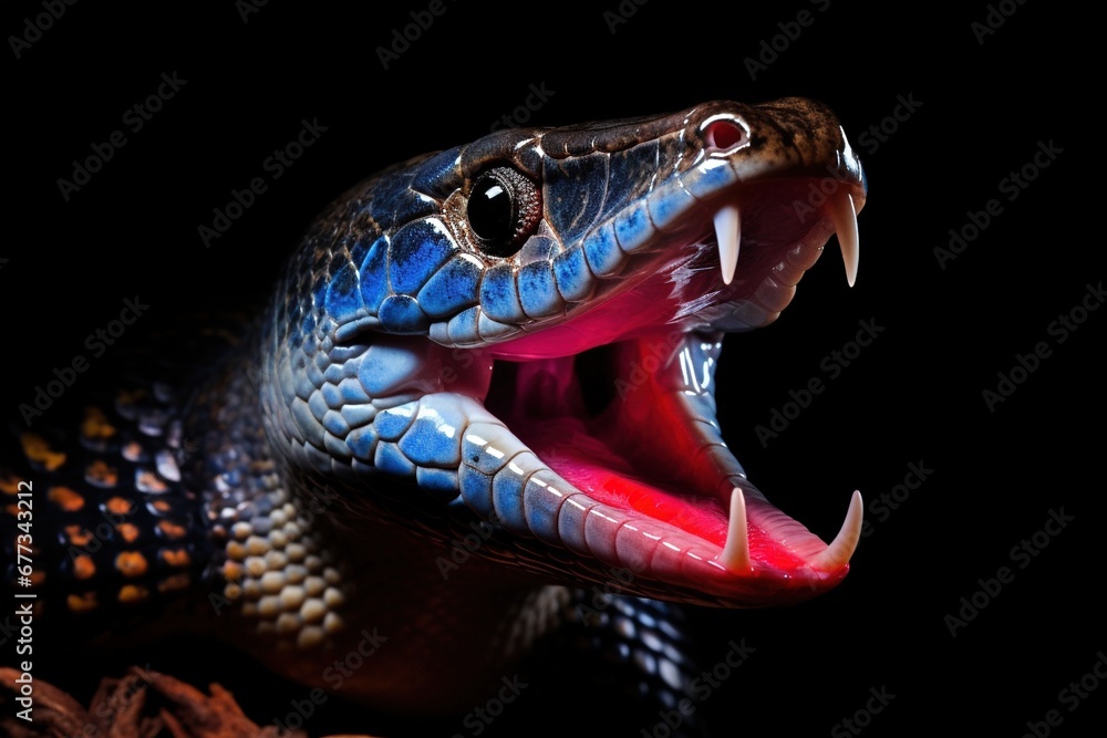 Blue-tongued skink sticking out its tongue, highlighting unique features Blue-tongued skink sticking out its tongue, highlighting unique features