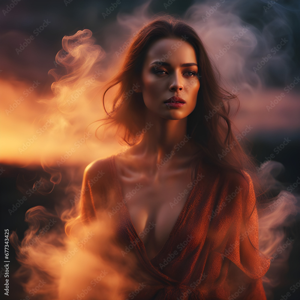 Gorgeous woman being created out of smoke 