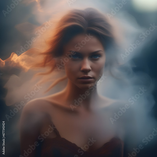 Gorgeous woman being created out of smoke 