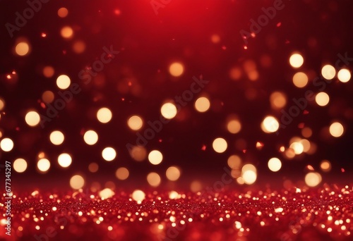 Starry Festivities: Red and Gold Glitter Lights Background, Perfect for Christmas or Valentine's