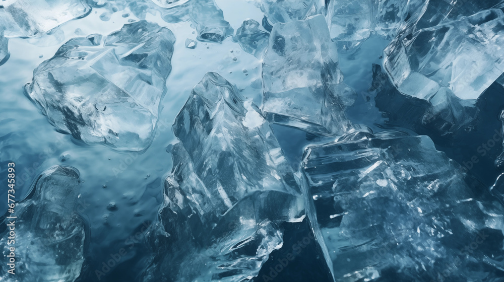 Broken ice in blue water. Natural ice. Cold frozen water. Winter season. Arctic glacier, north beauty. Abstract wallpaper, transparent texture. Generated AI Broken ice in blue water. Natural ice. Cold frozen water. Winter season. Arctic glacier, north beauty. Abstract wallpaper, transparent texture. Generated AI