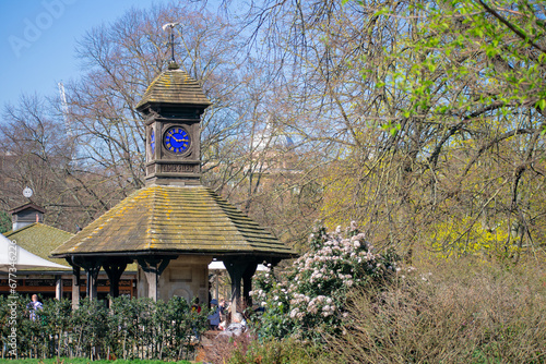 LondonUK - April 15 2023: Time Flies clock tower above a memorial drinking fountain (1909), Hyde Park.