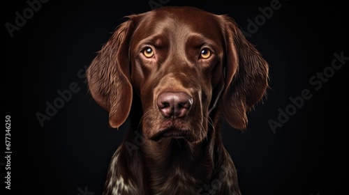  a close up of a dog's face with an intense look on it's face, against a black background.