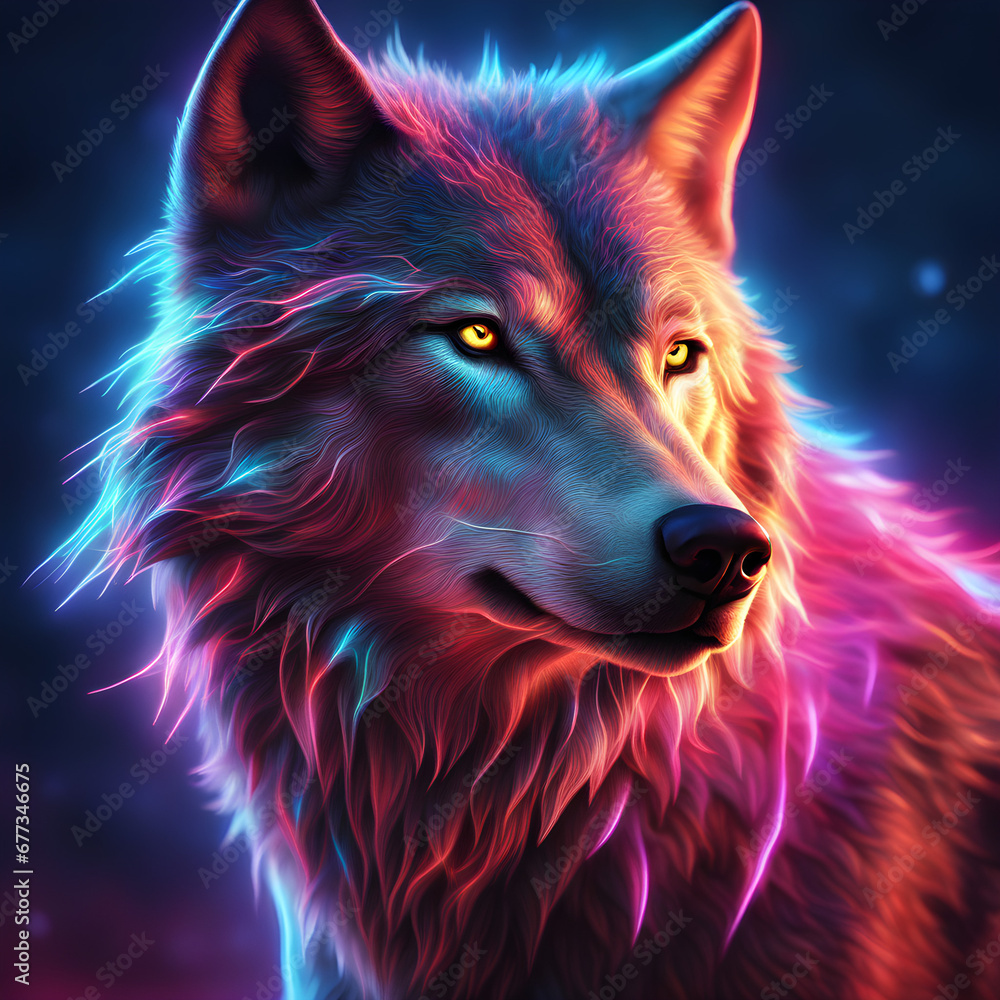 Naklejka premium A colorful portrait of a wolf