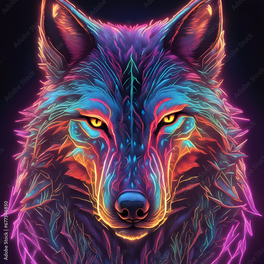 Fototapeta A colorful portrait of a wolf