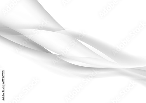 Abstract white grey blurred glossy waves background. Monochrome smooth vector design
