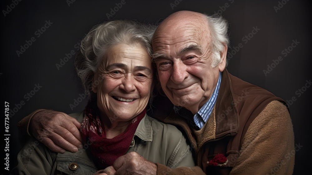 Starsze małżeństwo - uśmiechnięci dziadkowie (portret) - obrazy, fototapety, plakaty 