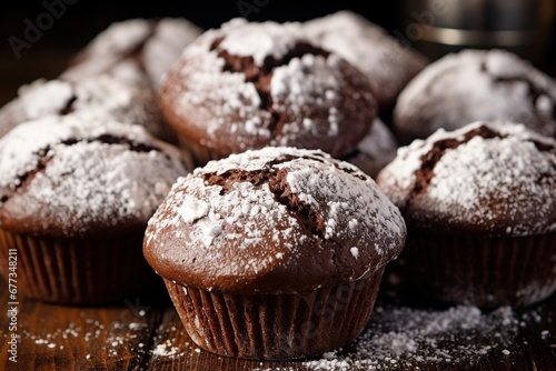 Chocolate muffins dusted with powdered sugar