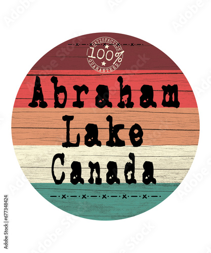 Abraham Lake Canada retro graphic illustration says 100% satisfaction guaranteed.  Located in Banff National Park, travel icon on white background. (ID: 677348424)
