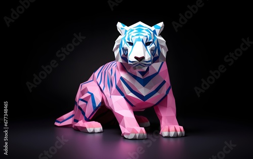 Paper cut forest tiger looking on jungle  tiger on a modern color background  papercut craft 3d illustration  geometric figure  origami  Asian culture