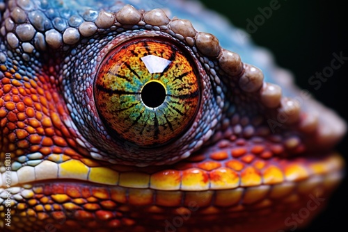 Close-up of a chameleon's eye, showcasing vibrant colors and textures © Dan