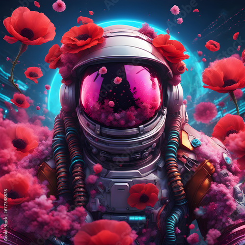 An astronaut closeup in a flower explosion helmet photo