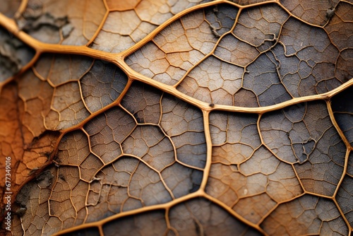 Close-up of a decomposing leaf, highlighting its veins and irregular edges photo