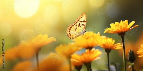 Sunlit Delight Vibrant Butterfly Flower in Nature s Embrace, Generative AI