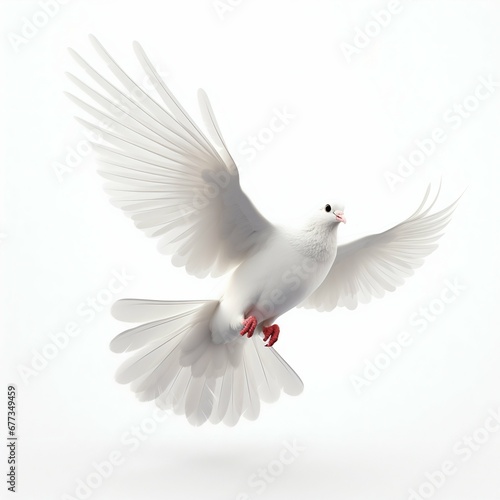 Flying White Dove Isolated on White Background. Generative ai