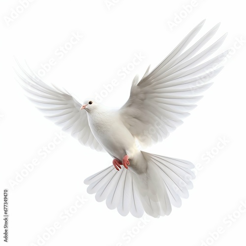 Flying White Dove Isolated on White Background. Generative ai © Scrudje