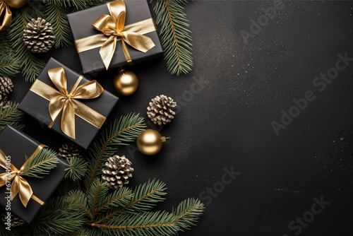 Christmas background with gift box and christmas tree  new year banner background