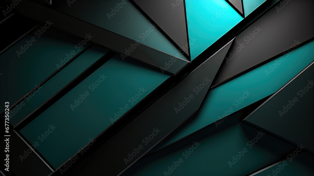 Naklejka premium Modern Dark Green Abstract Background with Geometric Shapes, Lines, Stripes, and Triangles