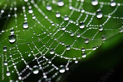 Close-up of a spider web with dew, highlighting its irregular patterns