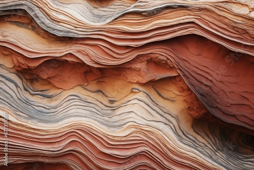 Close-up of intricate desert rock layers revealing geological history photo