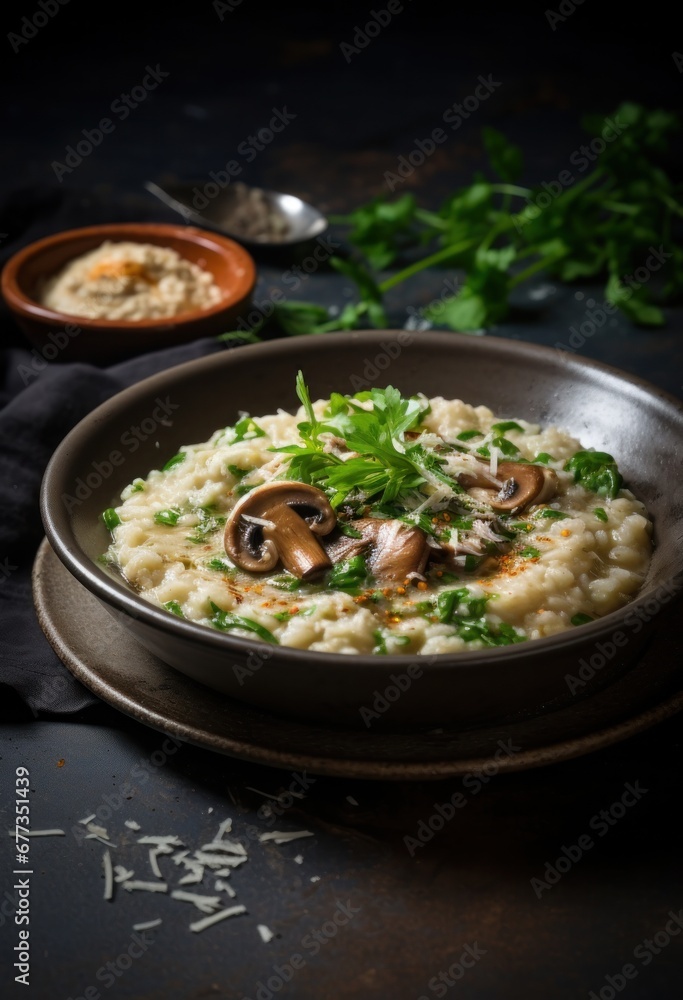 Mushroom and rice porridge with parmesan cheese