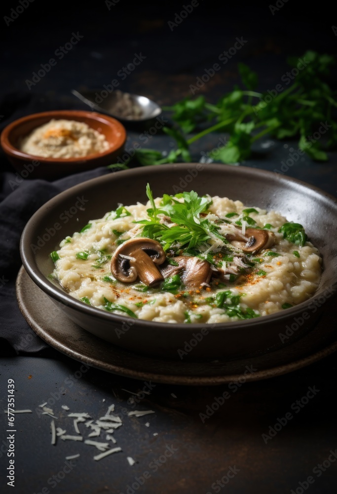Mushroom and rice porridge with parmesan cheese Mushroom and rice porridge with parmesan cheese