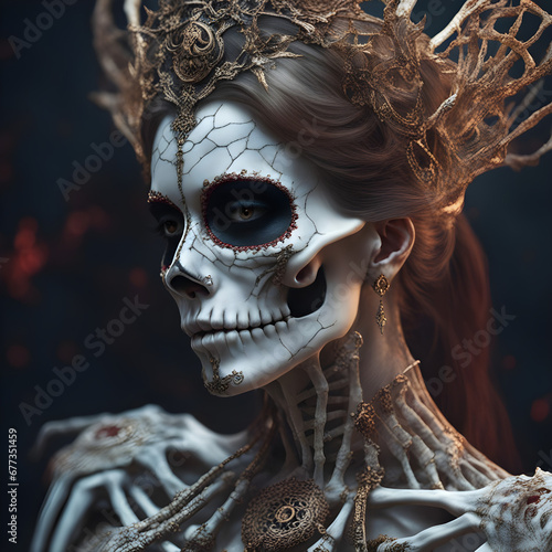 A beautiful skeleton woman dressed in a queens attire - queen of the damned photo