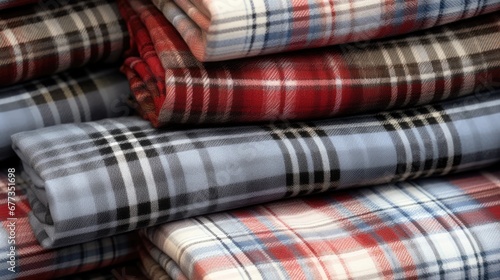  a pile of plaid sheets sitting on top of a pile of other plaid sheets on top of a pile of other plaid sheets.